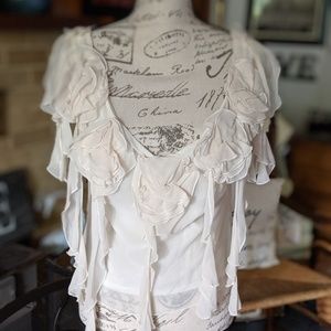 Neiman Marcus cream silk top blouse unique